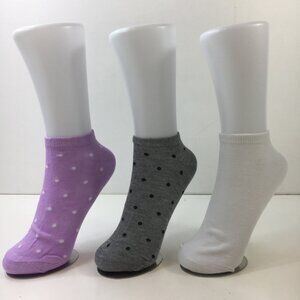 Womens Colorful  Low-Cut Ankle Socks 3-Pack Polka Dot Designs Purple White Gray